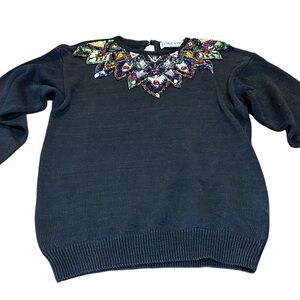Celina‎ Yang 1980s vintage embellished beaded black sweater size small dazzling